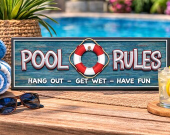 Pool Rules Sign: Coastal Backyard Oasis Decor, Beach House Patio Accent