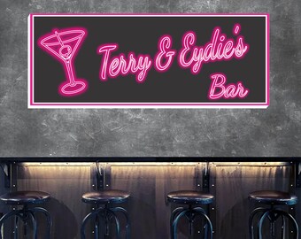 Personalized Neon Style Bar Sign – Custom Martini or Beer Art