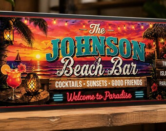 Personalized Tiki Bar Sign: Custom Tropical Pub Decor for Beach House or Pool Patio