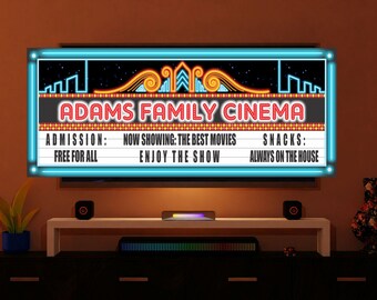 Letrero de cine de neón personalizado: arte mural para marquesina de cine en casa