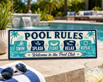 Pool Rules Sign: Coastal Backyard Decor, Summer Patio Plaque