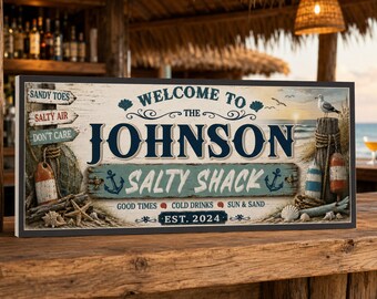 Personalized Beach Bar Sign: Custom Tiki Decor for Patio, Pool House or Cabana