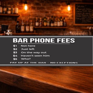 Letrero de tarifas telefónicas de bar: Decoración divertida y humorística para la cueva del hombre.
