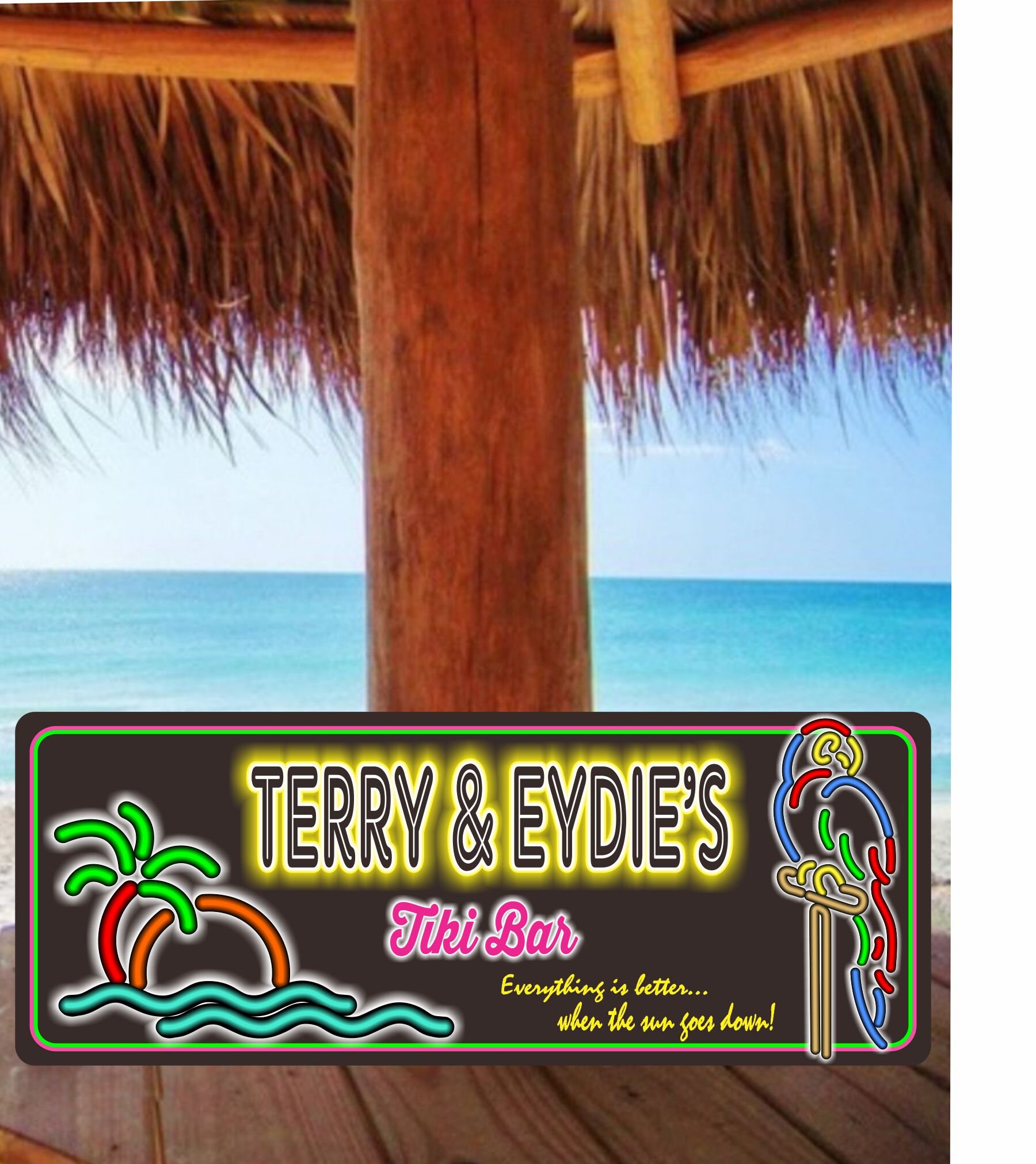 Personalized Tiki Bar Sign With Faux Neon Effect Font Etsy