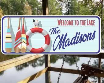 Personalized Lake Welcome Sign for Your Lake House Decor Cabin Lodge Boat House Sign Nautical Decor 28"x11"