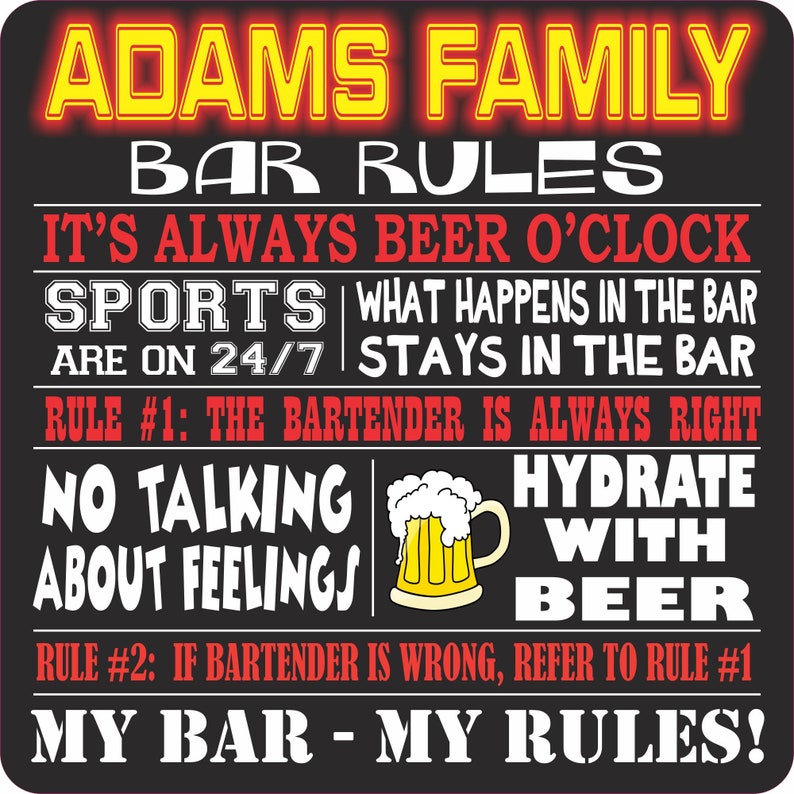 Custom Bar Rules Sign Bar Pub Shed Sign Man Cave Rules Etsy