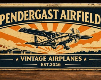 Letrero de aviación vintage personalizado: Decoración de pared personalizada para aeródromos