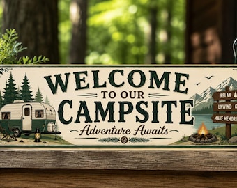 Welcome to Our Campsite Sign Camping Decor RV Camper Gift Campground Wall Art
