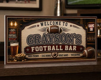 Personalized Football Bar Sign: Custom Man Cave Decor, Sports Fan Gift