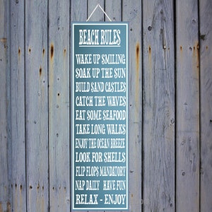 Beach House Rules Sign in Blue with White Font and Border, Beach Decor, Beach Rules, Inspirational Quotes, Inspirational Decor
