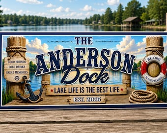 Personalized Dock Sign: Custom Family Lake House Sign, Nautical Waterfront Decor