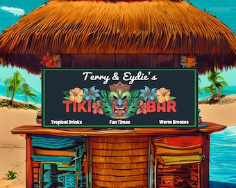 Personalized Tiki Bar Sign - Tropical Wall Decor (4 Sizes)