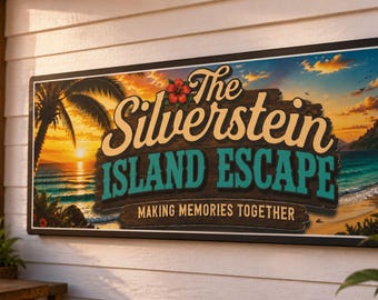 Letrero personalizado para escapada a la isla: decoración de pared tropical personalizada para la familia, regalo para bar tiki en la playa