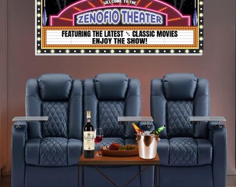 Personalized Home Theater Sign: Custom Neon Effect Movie Marquee