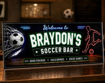 Personalized Soccer Bar Sign: Custom Home Pub Decor for Game Room or Man Cave