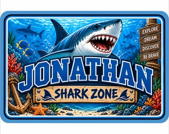Personalized Shark Sign: Custom Kids Room Door Sign
