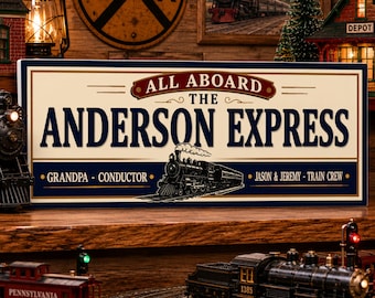 Personalized Train Room Sign: Railroad Lover Gift, Grandfather Train Decor, Custom Railway Wall Art