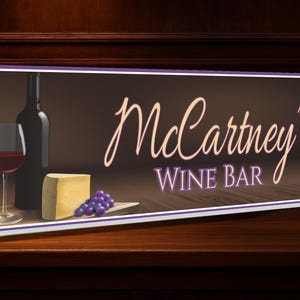Elegant wine bar sign displayed on a home bar wall or countertop with wine decor