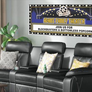 Personalized Movie Night Sign – Gold Marquee Home Theater Wall Art with Spotlights