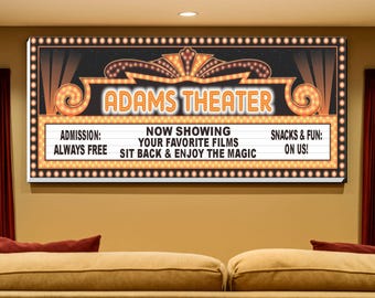Letrero personalizado para cine en casa: estilo marquesina vintage con luces artificiales