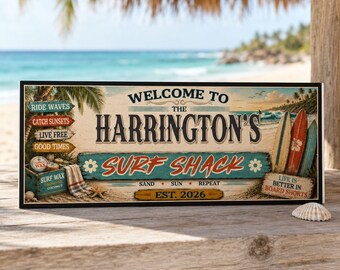 Personalized Surf Shack Sign: Custom Beach House Decor and Surfer Gift