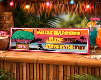 Letrero de bar tiki – Atardecer tropical, decoración para patio