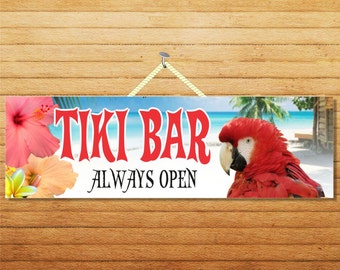 Floral Tiki Bar Sign | Tropical Flowers Bar Sign | Beach Décor Sign | Welcome Sign | Outdoor Signs | Parrot Bar Sign | Tiki Bar Always Open