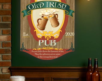 Personalized Irish Pub Sign: Rustic Man Cave Bar Decor