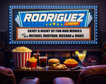 Personalized Home Cinema Sign: Retro Movie Theater Marquee Wall Art