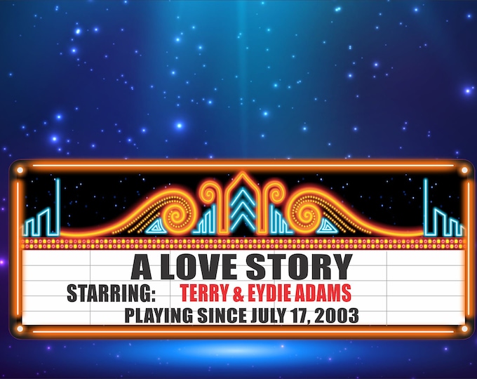 Custom Theater Sign: A Love Story | Home Movie Theatre Decor | Personalized Cinema Marquee