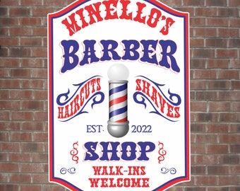 Personalized Barber Shop Sign, Barber Shop Decor, Barber Pole Sign, Barber Gift, Custom Business Sign, Business Sign