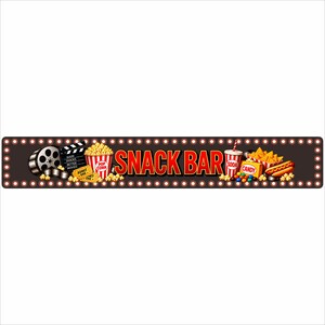 36 x 6 Snack Bar aluminum sign with popcorn, movie reel, soda, candy and theater snack graphics