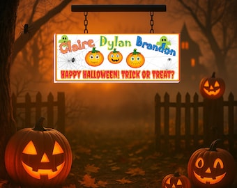 Personalized Halloween Sign: Custom Trick or Treat Decor, Choice of Pumpkins or Ghosts