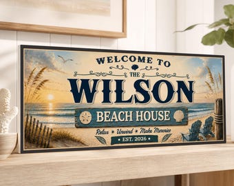 Personalized Beach House Sign: Custom Family Name Coastal Wall Decor