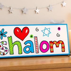 Shalom Sign: Colorful Jewish Home Blessing Decor with Star of David