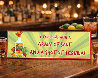 Letrero divertido para bar de tequila: Decoración con humor de chupito de grano de sal