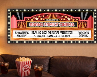 Personalized Home Theater Marquee Sign: Faux Neon Cinema Decor