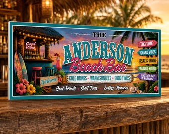 Personalized Beach Bar Sign: Custom Tiki Decor for Patio, Pool House or Cabana