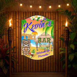 Personalized Tiki Bar Sign: Custom Luau Decor, Tropical Wall Art