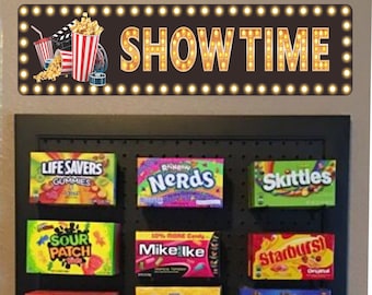 Showtime Aluminum Sign  with Popcorn, Drink, Clapboard & Film Graphic  - Home Theater Decor - 2 Sizes Movie Night Wall Art 36"x6"