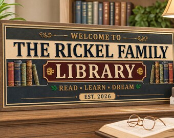 Letrero personalizado para la biblioteca familiar: Decoración de pared personalizada para amantes de los libros, regalo ideal para la inauguración de una sala de lectura.