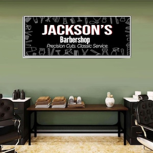Personalized Barbershop Sign – Custom Black & White Vintage Barber Decor