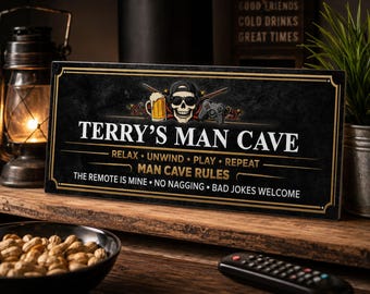 Letrero personalizado para la cueva del hombre: Decoración de pared personalizada para bares de videojuegos
