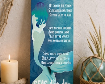 Mermaid Wisdom Sign: Coastal Inspirational Wall Art