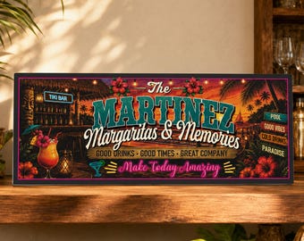 Personalized Tiki Bar Sign: Custom Tropical Margarita Decor for Patio Pool or Home Pub