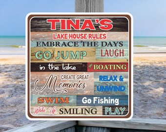 Personalized Lake House Rules Sign: Rustic Lake Decor