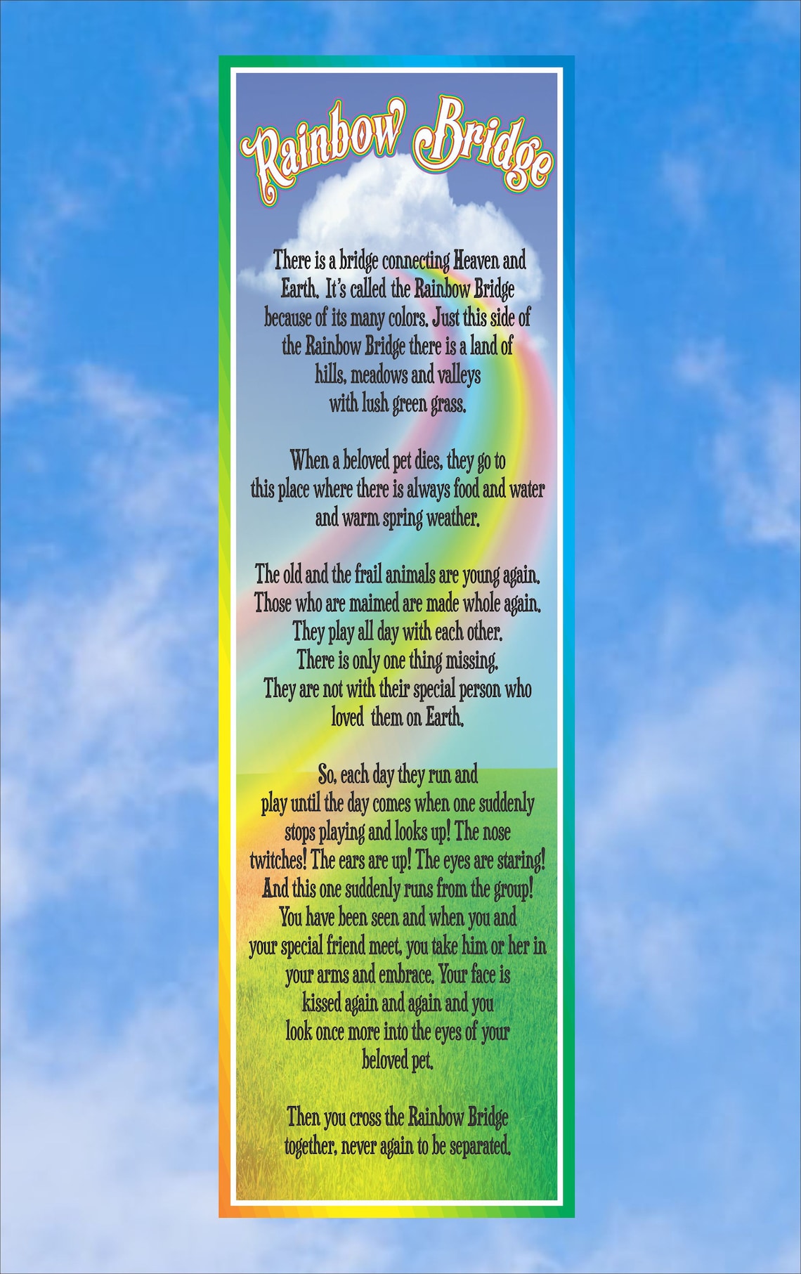 Rainbow Bridge Poem Pet Loss Inspirational Sign With Colorful Etsy