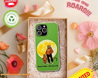 Mom Mode Always ON Phone Case – Eco-Friendly Biodegradable Mother's Day Gift, Cute Tiger Mom and Kid Art Cover gift, iPhone 16, Samsung S22
