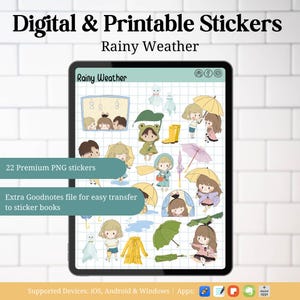 Digital Printable Stickers, Adorable Rainy Day Characters, Decorate Your Planner & Scrapbooks | Goodnotes, Notability, PNG