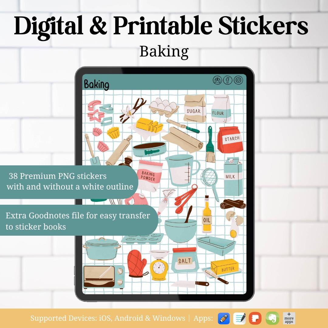 Digital Printable Stickers, Cute Baking Designs for Organizing Recipes ...